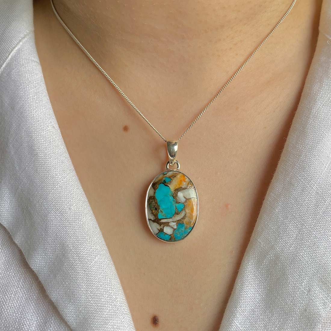 Spiny Oyster Turquoise Pendant-(TRO-P-10.)